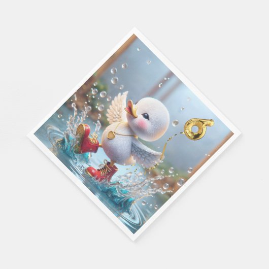 Serviette En Papier 6 Anniversaire Canard dansant dans une flaque de p (Coin)