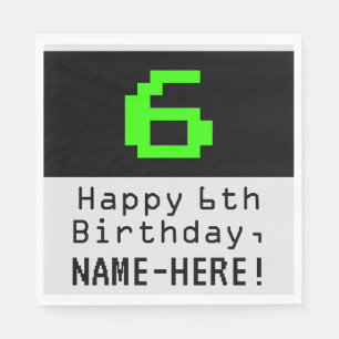 Serviette En Papier 6e anniversaire - Nerdy / Geeky Style "6" & Nom