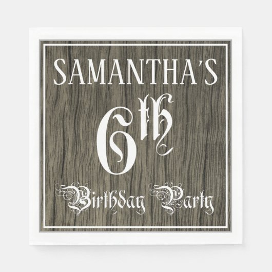 Serviette En Papier 6e fête d'anniversaire — Script fantaisie, Faux Wo (Devant)