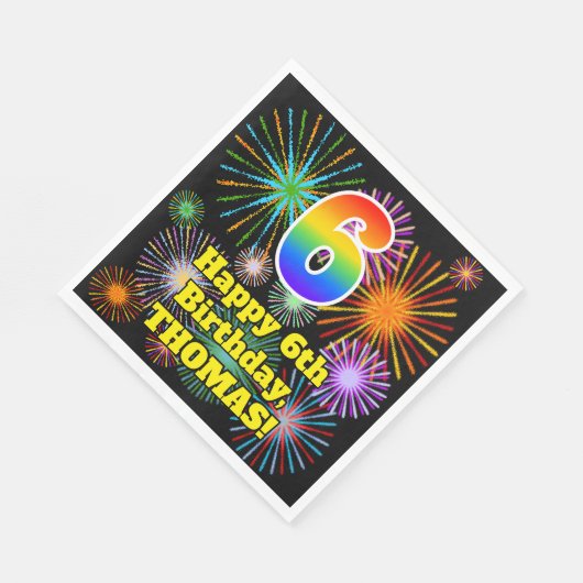 Serviette En Papier 6ème anniversaire : Fun Motif Fireworks + Rainbow (Coin)
