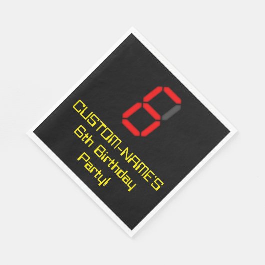 Serviette En Papier 6ème anniversaire : Rouge Digital Horloge Style "6 (Coin)