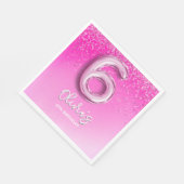 Serviette En Papier 6th Birthday Girl with Pink Ballon Number (Coin)