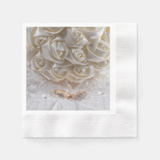 Serviette En Papier 7060-Bouquet nuptial avec anneaux Mariages