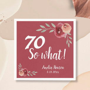 Serviette En Papier 70 Alors quel Rose d'aquarelle rouge 70e anniversa