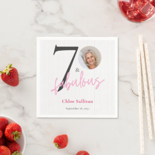 Serviette En Papier 70 ans et Fabuleux Rose Script Photo Anniversaire
