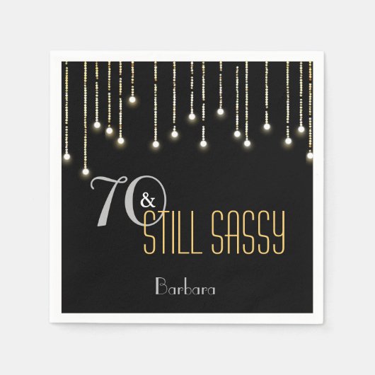 Serviette En Papier 70 Sassy Black Silver Gold String lumières Anniver (Devant)