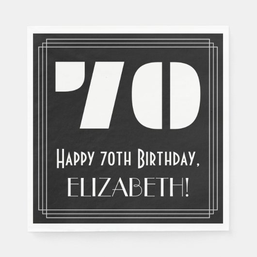 Serviette En Papier 70e anniversaire : Art Déco Inspiré Look "70" + No (Devant)