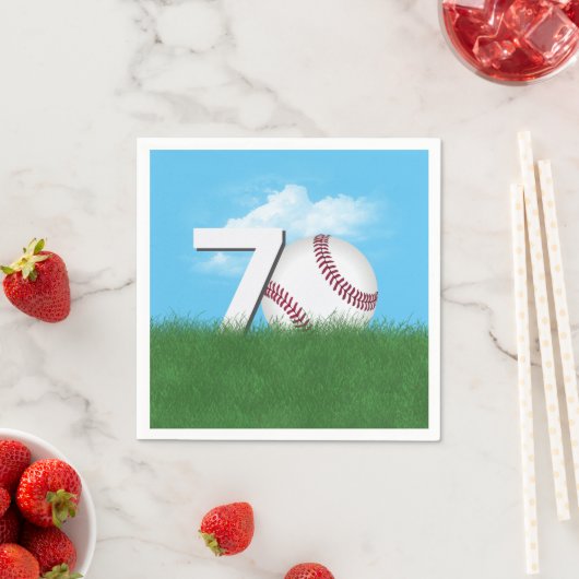 Serviette En Papier 70e Anniversaire Baseball En Herbe Verte (En situation)