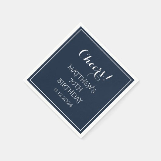 Serviette En Papier 70e anniversaire Bleu Élégant Script moderne (Coin)