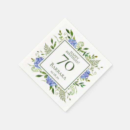 Serviette En Papier 70e anniversaire Blue Hydrangeas (Coin)