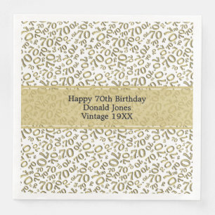 Serviette En Papier 70e anniversaire Cool Numéro Motif Or/Blanc