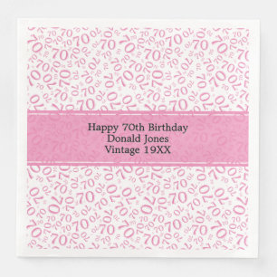 Serviette En Papier 70e anniversaire Cool Numéro Motif rose/blanc