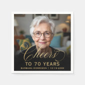Serviette En Papier 70e anniversaire de fête Photo Gold Script Cheers (Devant)