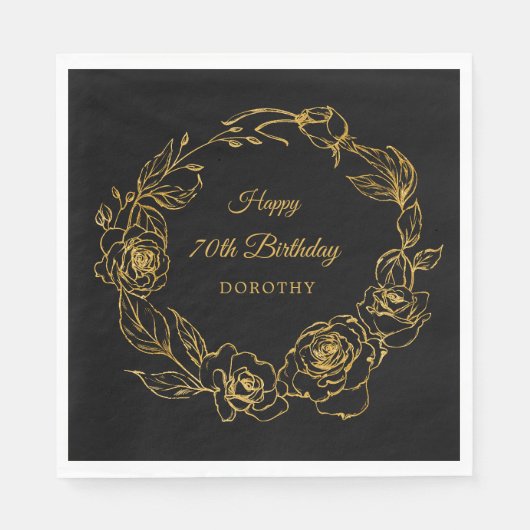 Serviette En Papier 70e Anniversaire de la fête Luxe Gold Rose Black C (Devant)