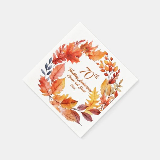Serviette En Papier 70e anniversaire de Mariage automne floral (Coin)