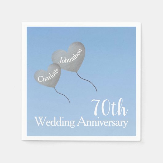 Serviette En Papier 70e anniversaire de mariage en platine avec ballon (Devant)