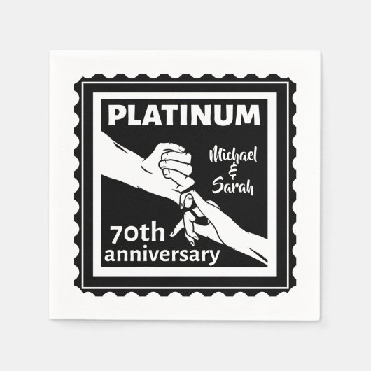 Serviette En Papier 70e anniversaire du mariage platine bleu tradition (Devant)