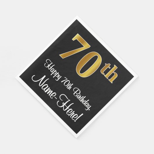 Serviette En Papier 70e anniversaire ~ Elégant Luxueux Faux Gold Look  (Coin)