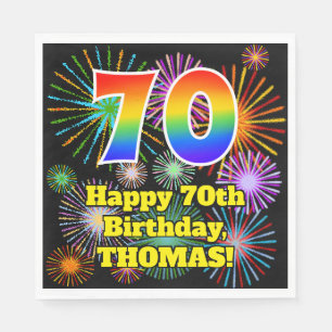 Serviette En Papier 70e anniversaire : Fun Motif Fireworks + Rainbow 7