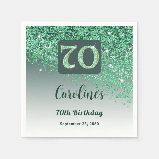 Serviette En Papier 70e anniversaire Jolie Parties scintillant verte (Devant)