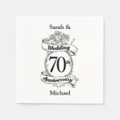 Serviette En Papier 70e anniversaire Mariage Fleurs Noir et blanc (Devant)