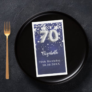 Serviette En Papier 70e anniversaire marine bleu argent étoiles
