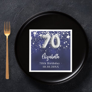 Serviette En Papier 70e anniversaire marine bleu argent étoiles