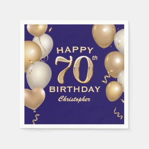 Serviette En Papier 70e Anniversaire Marine Bleu et Ballons d'or