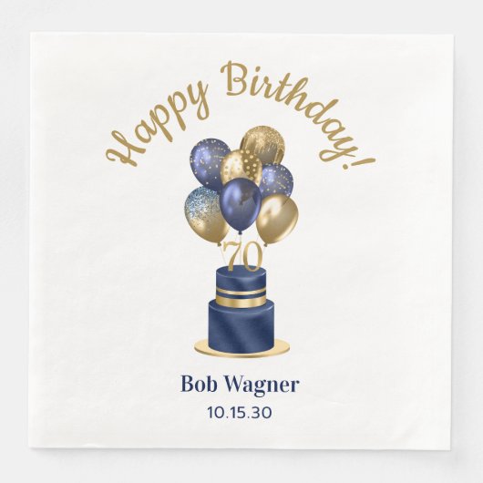 Serviette En Papier 70e anniversaire Marine Blue Balloon Cake (Devant)