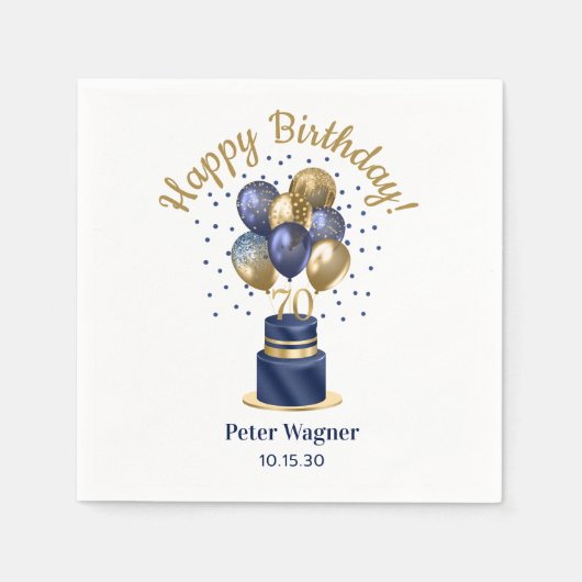 Serviette En Papier 70e anniversaire Marine Blue Balloon Cake (Devant)