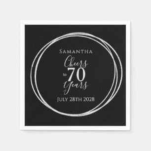 Serviette En Papier 70e Anniversaire Noir Argent Félicitations 70 Ans