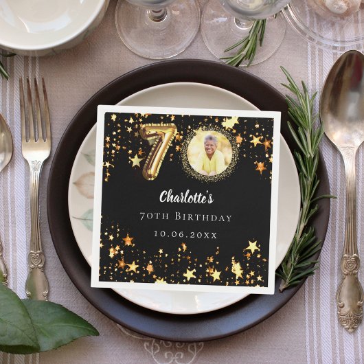 Serviette En Papier 70e anniversaire noir étoiles d'or photo