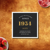 Serviette En Papier 70e anniversaire Nom 1956 Black Gold Elegant Chic