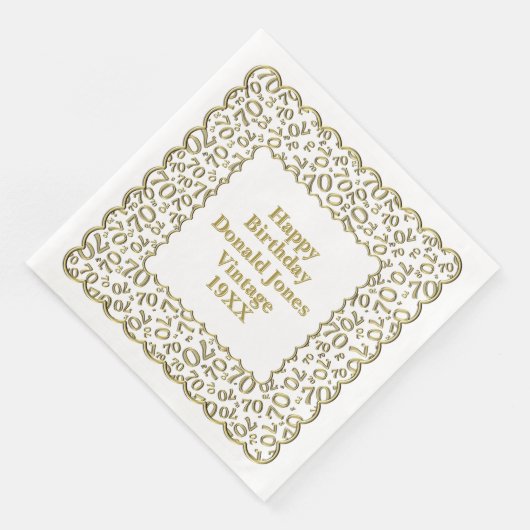 Serviette En Papier 70e anniversaire Numéro Motif pétoncles or/blanc (Coin)