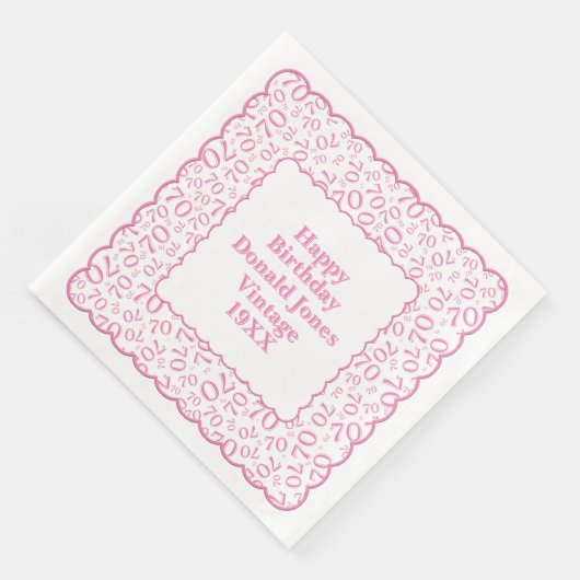 Serviette En Papier 70e anniversaire Numéro Motif pétoncles rose/blanc (Coin)