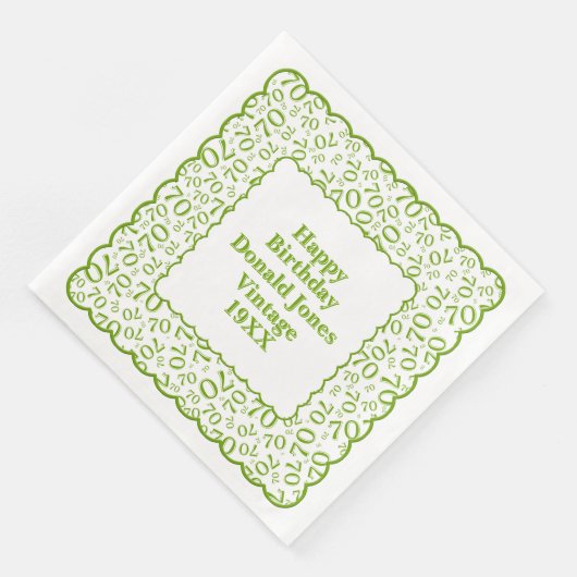Serviette En Papier 70e anniversaire Numéro Motif pétoncles vert/blanc (Coin)
