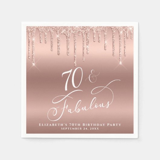 Serviette En Papier 70e anniversaire Parties scintillant Rose Gold (Devant)