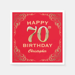 Serviette En Papier 70e anniversaire Parties scintillant rouge et or