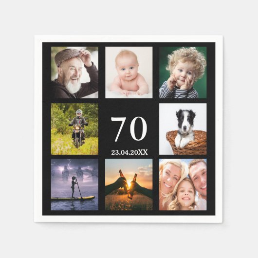 Serviette En Papier 70e anniversaire photo collage noir (Devant)