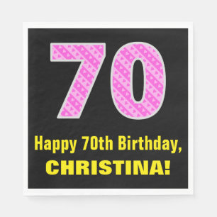 Serviette En Papier 70e anniversaire : Pink Stripes and Hearts "70" + 