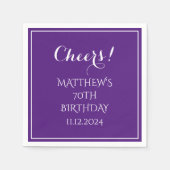 Serviette En Papier 70e anniversaire Purple Élégant Script moderne (Devant)