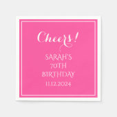 Serviette En Papier 70e anniversaire rose Élégant Script moderne Cheer (Devant)