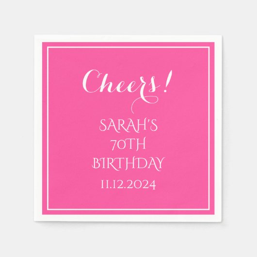 Serviette En Papier 70e anniversaire rose Élégant Script moderne Cheer (Devant)