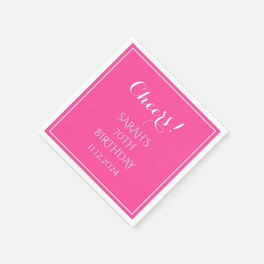 Serviette En Papier 70e anniversaire rose Élégant Script moderne Cheer (Coin)