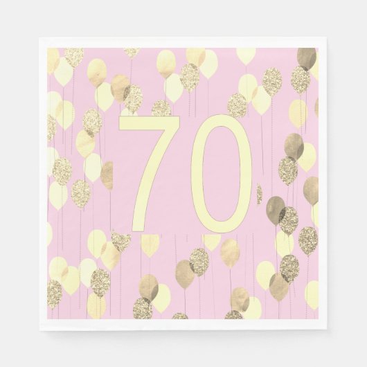 Serviette En Papier 70e anniversaire rose et or (Devant)