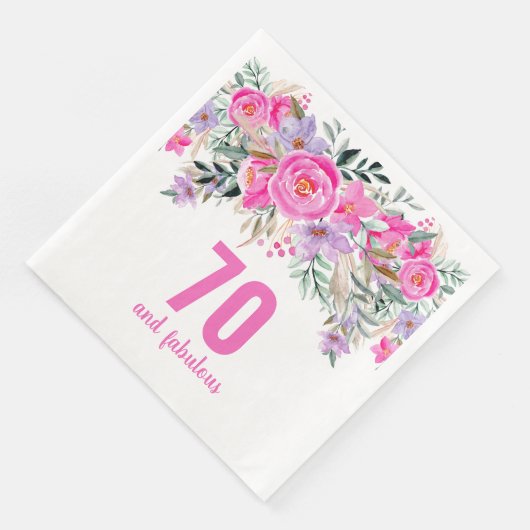 Serviette En Papier 70e anniversaire rose fleurie serviettes (Coin)
