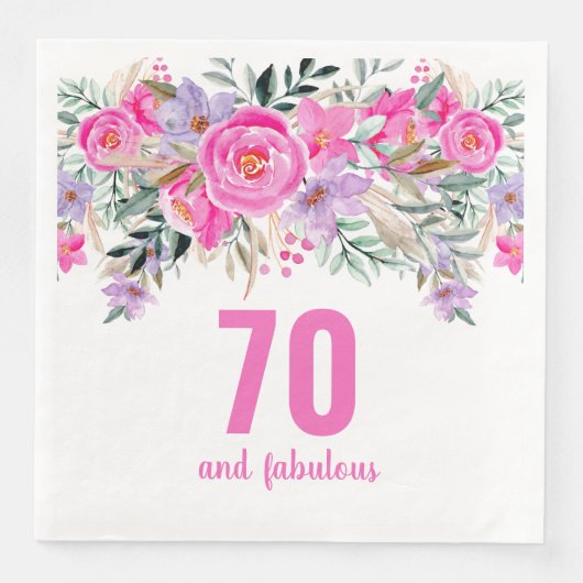 Serviette En Papier 70e anniversaire rose fleurie serviettes (Devant)