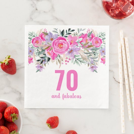 Serviette En Papier 70e anniversaire rose fleurie serviettes (En situation)