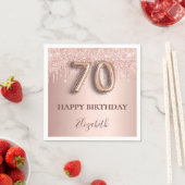Serviette En Papier 70e anniversaire rose gouttes rose or (En situation)