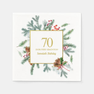 Serviette En Papier 70e anniversaire Rustic Winter Greenery Bow rouge